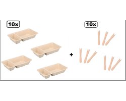 10x Frietbakje A7 met sausvak + 10x Houten snackvork - Friet patat frites saus friet bakje snack next generation carnaval festival thema feest