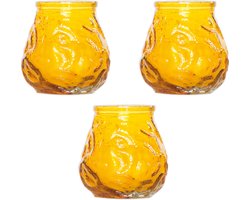 10x Gele mini lowboy tafelkaarsen 7 cm 17 branduren - Kaars in glazen houder - Horeca/tafel/bistro kaarsen - Tafeldecoratie - Tuinkaarsen
