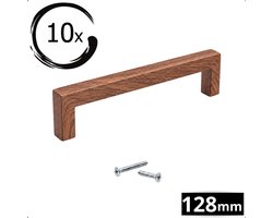 10X Handgreep kast Cedar 128mm boormaat walnoot houtlook - Handgrepen kast hout - Handgrepen keukenkastjes