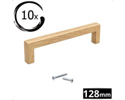 10X Handgreep kast Hickory 128mm boormaat eiken houtlook RVS - Handgrepen kast hout - Handgrepen keukenkastjes