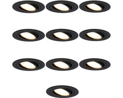 10x HOFTRONIC - LED Inbouwspots - Zwart - 2700K warm wit - 350 lumen - 5 Watt - Dimbaar en kantelbaar - GU10 - IP20 - Ronde plafondspots (Ø75 mm) - Spotjes verlichting - voor woonkamer, gang en slaapkamer