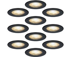 10x HOFTRONIC Nola - LED inbouwspot badkamer en buiten - Zwart - Dimbaar - Spotjes verlichting - Badkamerverlichting - IP65 Waterdicht - Rond Ø 53mm - 2700K Extra warm wit (sfeervol) - 5 Watt - 400 Lumen - Plafondspots