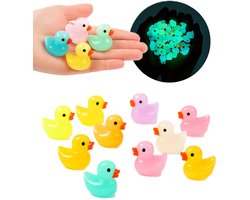 10x Lichtgevende Mini Eendjes – Glow in the Dark | Miniatuur Resin Eendjes in 10 Kleuren | Voor Poppenhuis, Aquarium, Tuin, Feestdecoratie & Knutselprojecten – 1,5 x 1,5 cm
