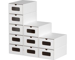 10X Schoenenbox Sneakerbox - met kijkvenster en lade schoenendoos - ladekast opbergdooskartonnen doos van kraftpapier - speelgoeddoos - Stapelbaar & Universeel - wit