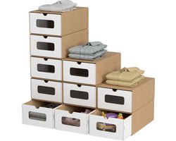 10X Schoenenbox Sneakerbox - met kijkvenster en lade schoenendoos - ladekast opbergdooskartonnen doos van kraftpapier - speelgoeddoos - Stapelbaar & Universeel - Bruin/wit