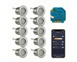 10x | Smart veranda inbouwspots zilver | 1.5 Watt | Complete set | Zigbee | HUE Compatible | 3000K - Warm wit (830)