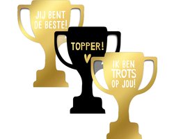 10x Sticker - Beker - Jij bent de beste - Topper - Ik ben trots op jou - Sluitsticker - Wensetiket