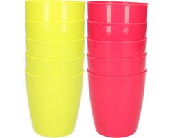 10x stuks onbreekbare kunststof water/sap/limonade glazen 300 ML in het groen en roze - Camping/verjaardag/peuters/kleuters