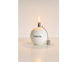 1+1 Afecto witte Oliebrander - olielamp - Hoogte: 10 cm, Breedte: 9 cm - Voorzien van een duurzame glasvezel lont