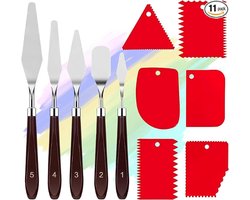 11 Delig Schildersmessen Set - Paletmessen Schilderen - Paletmessen Set - Met 6 Plastic Schrapers - Roestvrijstalen Mes - Olieverfaccessoires - Voor Schilderen en Textureren op Olieverf, Canvas en Acrylverf