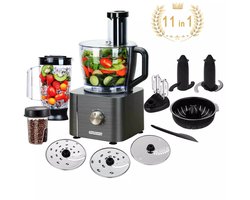 11 in 1 Food Processor - Multifunctionele Keukenmachine - Krachtig - Hakken, Snijden & Mengen - 1100W - 3 Snelheden - Gebruiksvriendelijk - Grijs