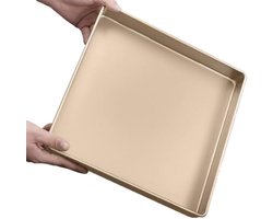 11 inch bakplaat in goud, 28 x 28 x 3,6 cm, roestvrij staal met antiaanbaklaag, geschikt voor oven, brood, pizza en meer