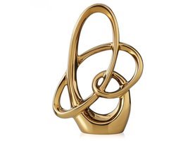 11 inch Gouden Keramisch Abstract Beeld – Moderne Sculptuur voor Plank, Eettafel, Kantoor of Woonkamer Decoratie