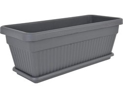 1+1 Kunststof Antraciet bloembakken 22L + schaal 62x25 vensterbank drainage Rechthoekige bloempot plantenbak