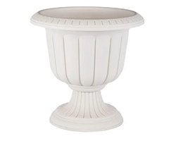 1+1 Sierlijke beige hoog bloempotten - rond op voet - hoge witte sierpot - bloembak