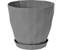 1+1 Sierpot grijs Kristal design orchidee bloempot antraciet met schaal kruidenpot Ø 19 cm