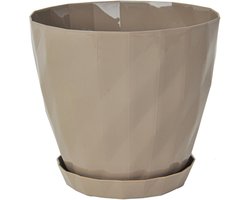 1+1 Sierpot mokka beige Kristal design orchidee rond bloempotten met schaal kruidenpot Ø 19 cm