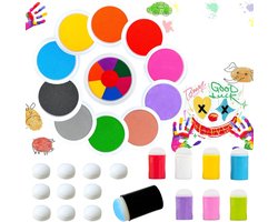 11 stuks 18 cm grote wasbare stempelkussens, kleurrijk met 18 sponsvingers, 15 kleuren, stempel, kinderstempelkleur, ronde vingerkleuren, niet giftig voor doe-het-zelf rubberen stempels, papier