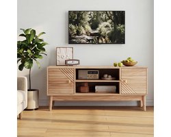 110 cm hoge tv-standaard - Mid-Modern stijl - Geschikt voor 32/45 inch tv's, entertainmentmeubel met opbergruimte - Mediakast voor woonkamer en slaapkamer - Eikenkleur - Tv-standaard - Tv-standaard met twee kastjes - Woonkamermeubel