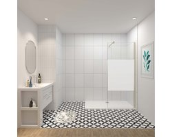 110x200cm inloopdouche, 8mm midden wit gematteerd gehard glas met explosieveilige folie, stabilisatiestang 140cm (kan worden gesneden), goud.