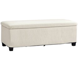 112 x 42 x 40 cm Beige Zitbank met Opbergruimte, Opbergbank, Bank met Verborgen Opbergruimte, Corduroy Zitbank, Gestoffeerde Bank, Voetenbank, Bedbank, Halbank voor Slaapkamer, Woonkamer, Hal en Entree, 84 L Opbergruimte