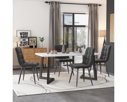 117 cm eettafel met 4 stoelenset, rechthoekige eettafel, moderne keukentafelset, eetkamerstoel, donkergrijze fluwelen keukenstoel, zwarte tafelpoten