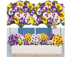 12 Bossen Kunstzijden Viooltjes - UV-bestendige Namaakbloemen voor Buitengebruik - Decoratieve Bloemen voor Plantenbak, Voordeur, Veranda, Tuin, Terras en Vensterbank - Onderhoudsvrije Woondecoratie - Realistische Zijden Bloemen voor Buiten