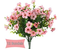 12 Bundels Kunstbloemen Voor Buiten, Kunstbloemen Zoals Echte Nepbloemen Met Eucalyptusbladeren, Kunstmatige Balkonplanten, Weerbestendig Voor Buiten En Binnen Op Het Balkon(lichtroze)