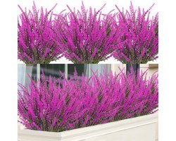 12 bundels kunstmatige lavendel-kunstbloemen, kunstplanten van kunststof voor thuis, bruiloft, keuken, tuin, terras, kassa, tafeldecoratie, binnen- en buitendecoratie, fuchsia