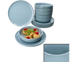 12-delig Jasper grijs-blauw steengoed servies - 6x 414196 & 6x 414226