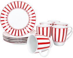 12-delig ontbijtset SPLIT ROOD porselein voor 6 personen