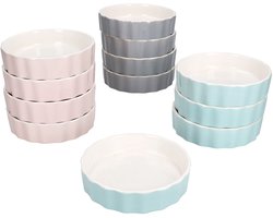 12-delig set crème brûlée-vormpjes Emilia roze mint grijs schaaltjes - 24320112