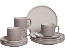 12-delig taupe Koffieservies met Scandinavisch design