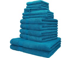 12-delige handdoekenset Palermo 100% katoen 2 ligdoeken 4 handdoeken 2 gastendoekjes 2 zeepdoekjes 2 washandjes kleur petrol
