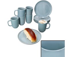 12-delige Jasper grijsblauw stoneware ontbijtset voor 6 personen - 6x 414110 + 6x 414165