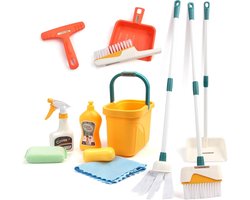 12-delige Kinder Reinigingsset met Veegschep, Dweil en Spons - Speelgoed Huishouden Rollenspel