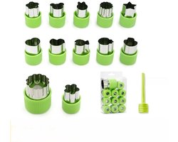12-delige koekjesvormpjes - Mini-koekjesvormpjes - Groentevormpjes - Keukengereedschap - Roestvrij staal - Groen