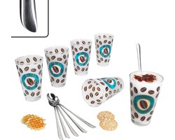 12-delige latte macchiato set - 6x CREMONA glazen blauw + 6x TWIST latte macchiato lepels - 0806236 & 747-480