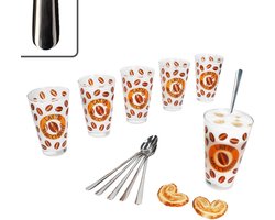 12-delige latte macchiato set - 6x CREMONA glazen oranje + 6x STYLE ART latte macchiato lepels - 0806137 & 747-310