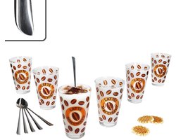 12-delige latte macchiato set - 6x CREMONA glazen oranje + 6x TWIST latte macchiato lepels - 0806137 & 747-480