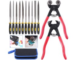 12-delige Mozaïek Gereedschap Set met Sterke Mozaïek Tangen en Tegelsnijder, Inclusief 10 Sterke Naaldvijlen voor Glas en Keramiek Bewerking en Snijden
