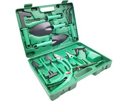 12 delige multifunctionele tuingereedschapset-met koffer- voor alle tuinliefhebbers- donkergroen
