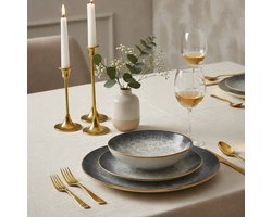 12-delige Porseleinen Serviesset Aurora – Grijs/Wit – 4 Dinerborden, 4 Dessertborden & 4 Kommen