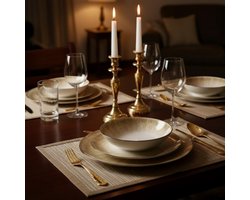 12-delige Porseleinen Serviesset Solana – Beige/Bruin – 4 Dinerborden, 4 Dessertborden & 4 Kommen