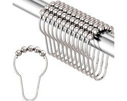 12-delige roestvrijstalen douchegordijnringen – met glijsystemen – metalen schuifkralen – universeel voor douche- en gordijnroedes – zilver