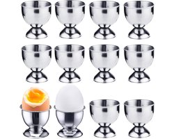 12-delige set roestvrijstalen eierdopjes met dienblad voor ontbijt - Eierhouders in wijnglasvorm
