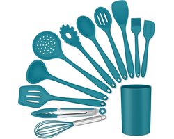 12-delige siliconen keukengerei set - vaatwasmachinebestendig keukengereedschap in donkerblauw