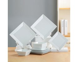 12-delige vierkante witte keramische servies set voor 4 personen