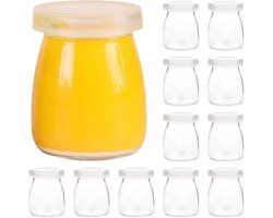 12-delige Yoghurtglazen Set met Deksel – 150ml Glazen Potjes voor Yoghurt, Pudding, Dessert & Bewaren – Herbruikbare Glazen Bewaarpotten
