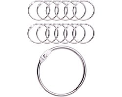 12 Douchegordijnringen met metalen haken, ronde opening van 50 mm, metallic kleur.